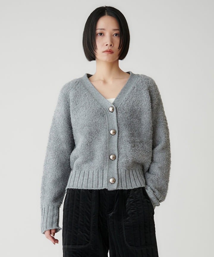 フェザーヤーン異素材切替カーディガン