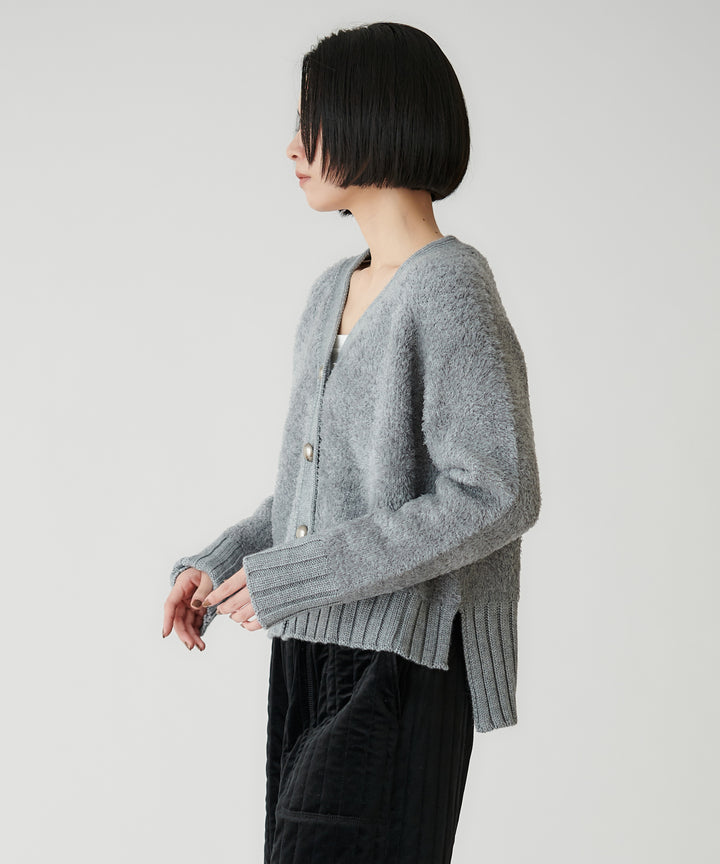 フェザーヤーン異素材切替カーディガン