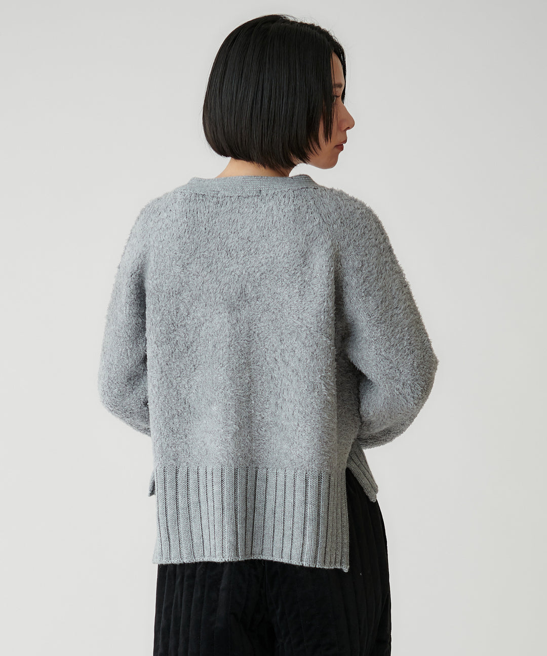 フェザーヤーン異素材切替カーディガン