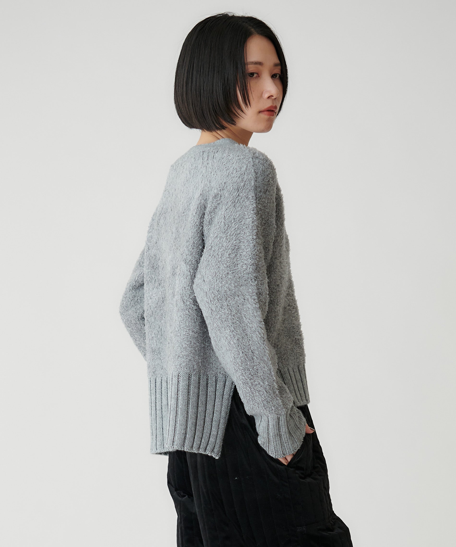 フェザーヤーン異素材切替カーディガン – FACE SANS FARD