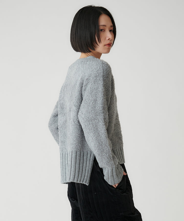 フェザーヤーン異素材切替カーディガン