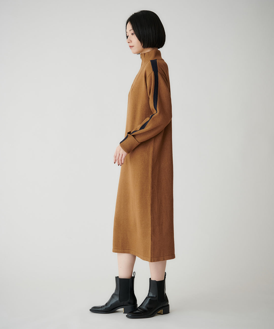 配色ハーフジップニットワンピース