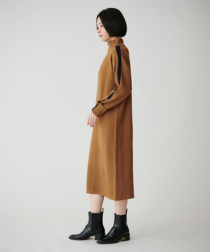 配色ハーフジップニットワンピース