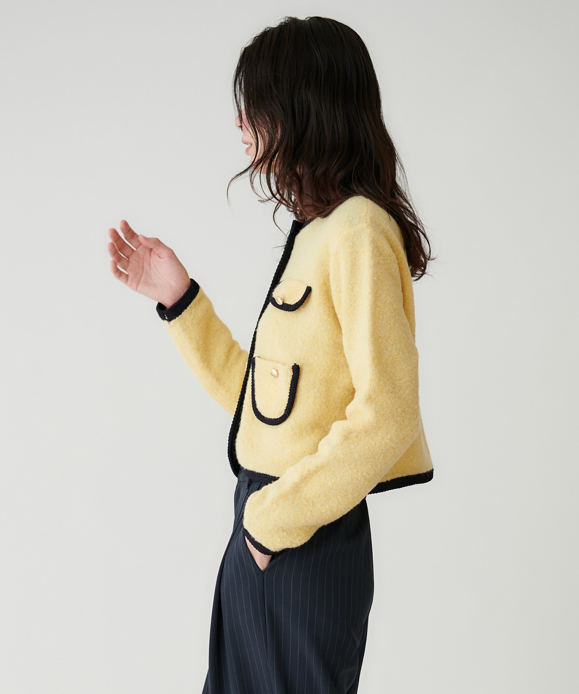 ブークレ配色パイピングカーディガン – FACE SANS FARD