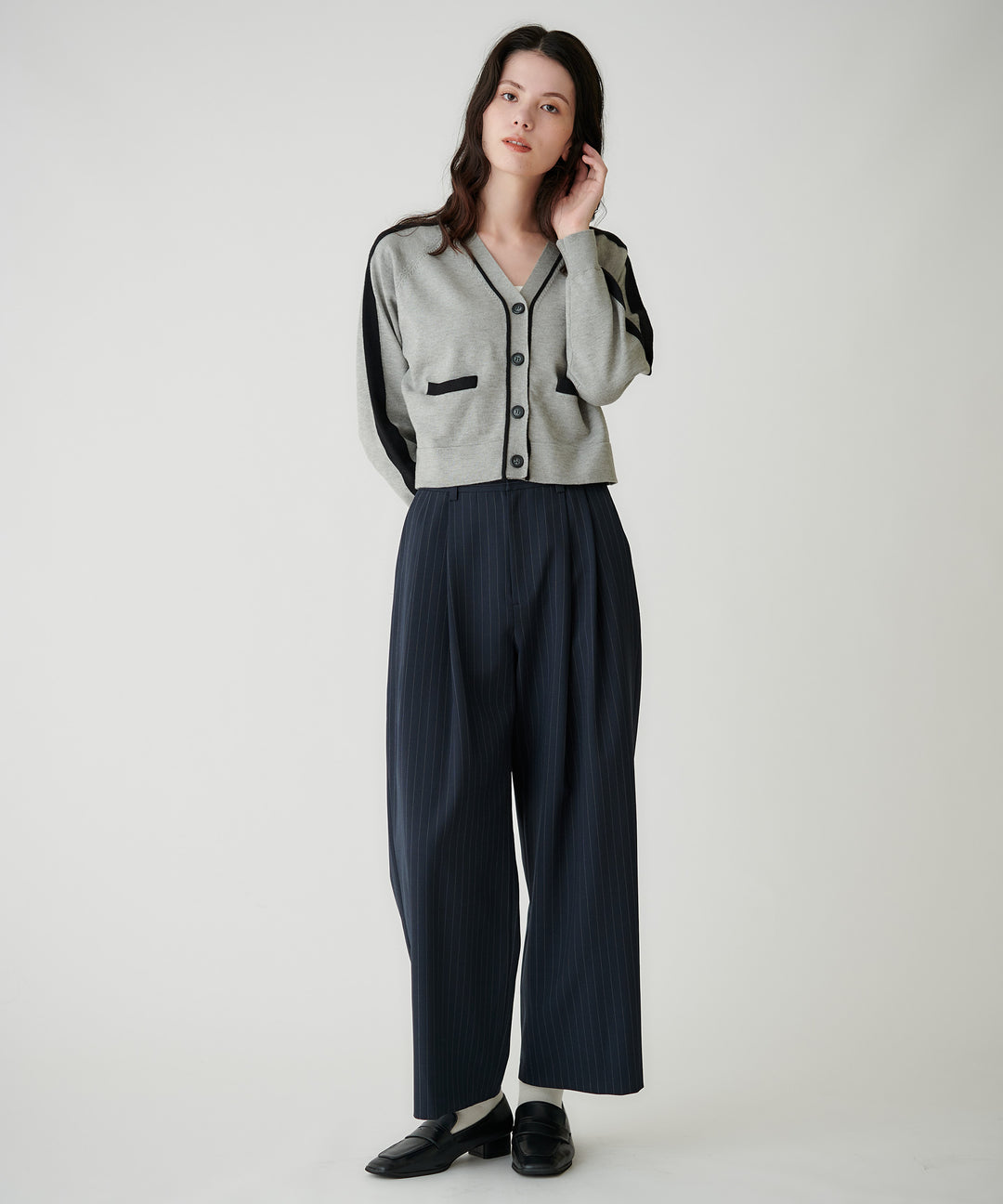 梳毛調シック&シンワイドテーパードパンツ