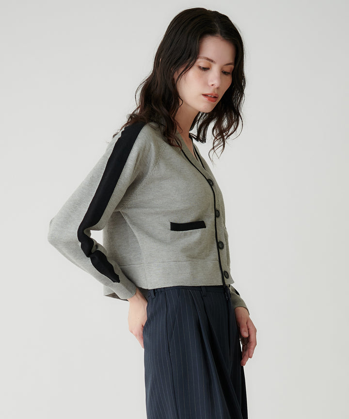 配色ラインVネックカーディガン