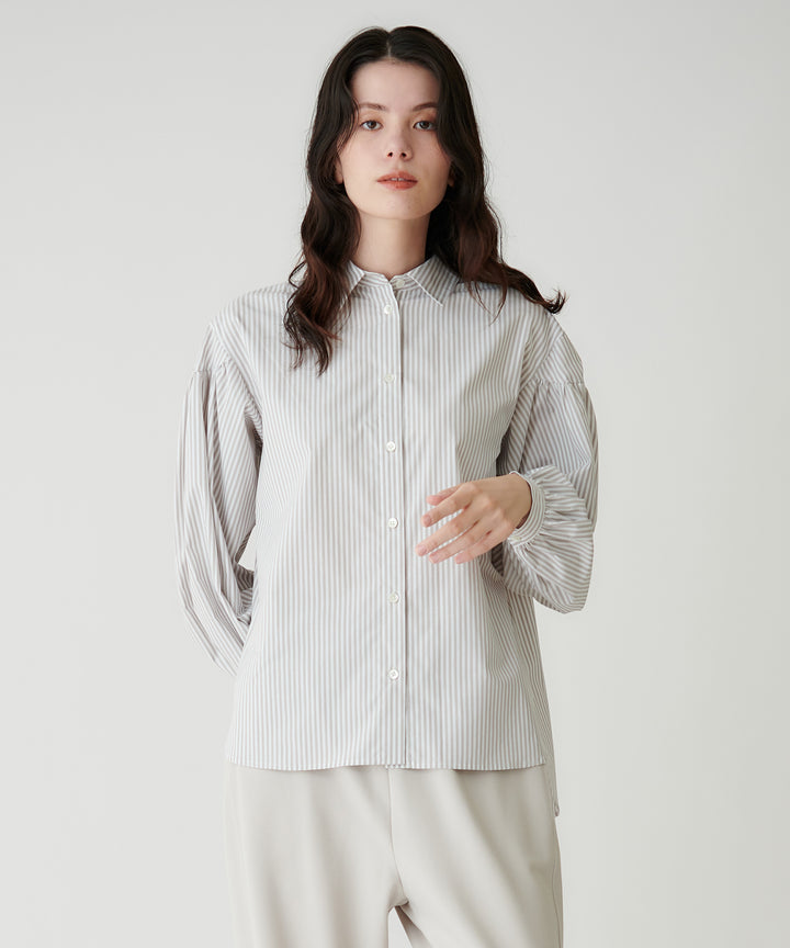 ボリューム袖ストライプシャツ