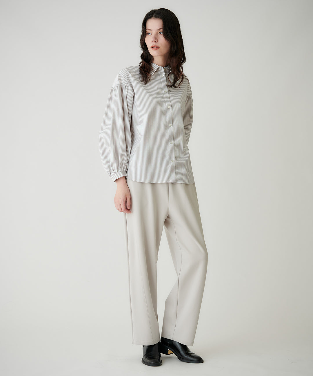 ボリューム袖ストライプシャツ