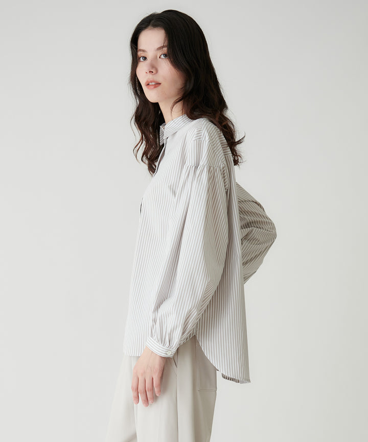ボリューム袖ストライプシャツ
