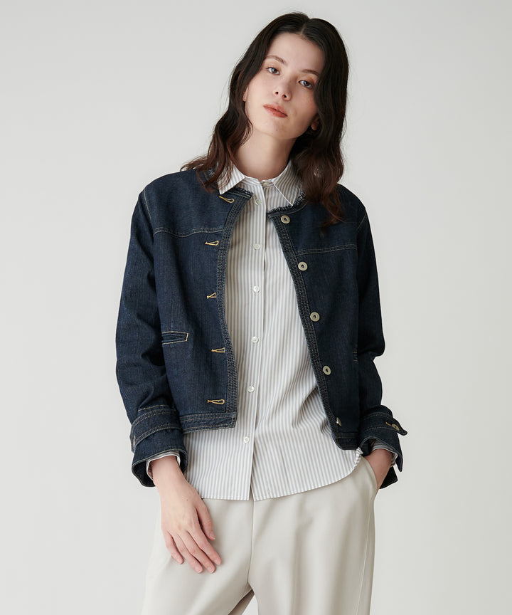 ノーカラーデニムジャケット