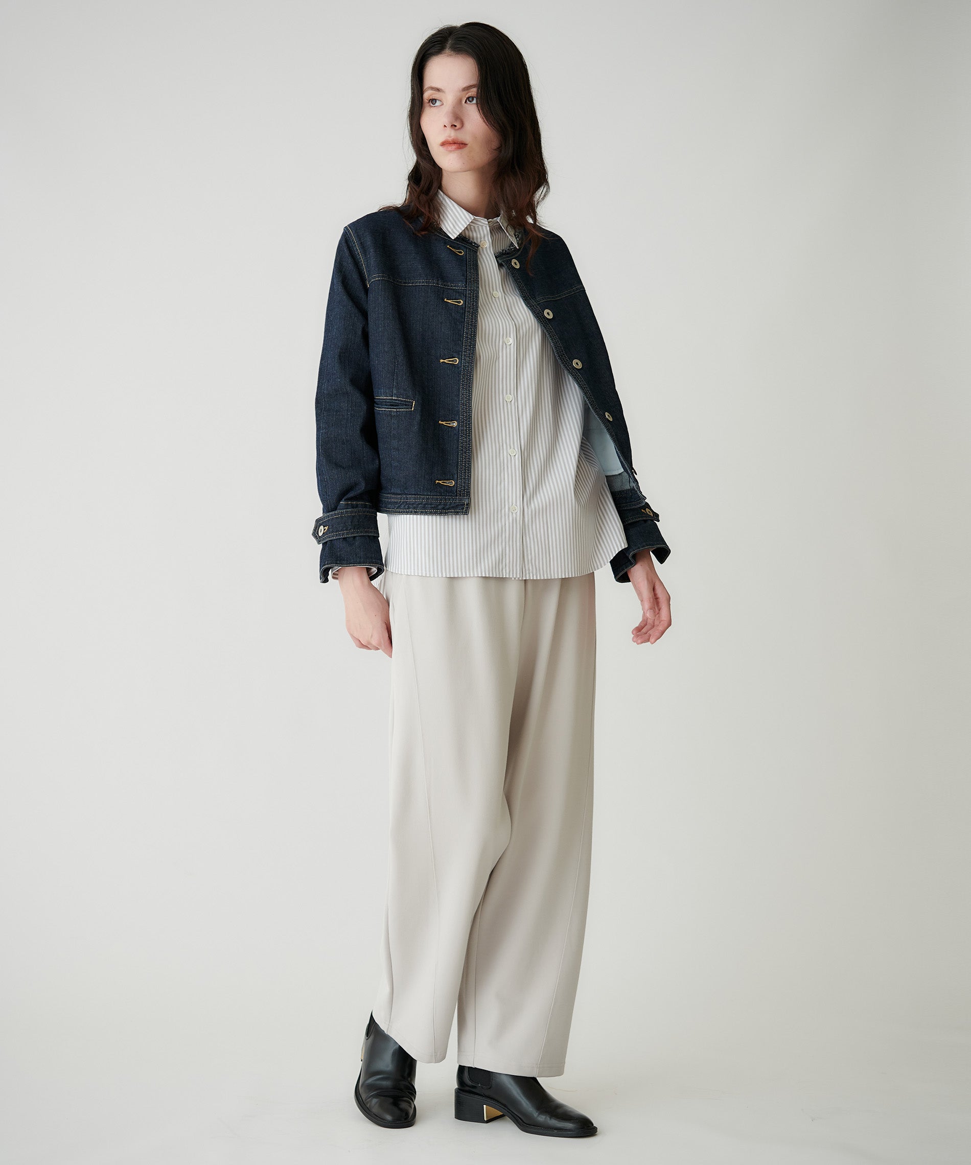 ノーカラーデニムジャケット – FACE SANS FARD