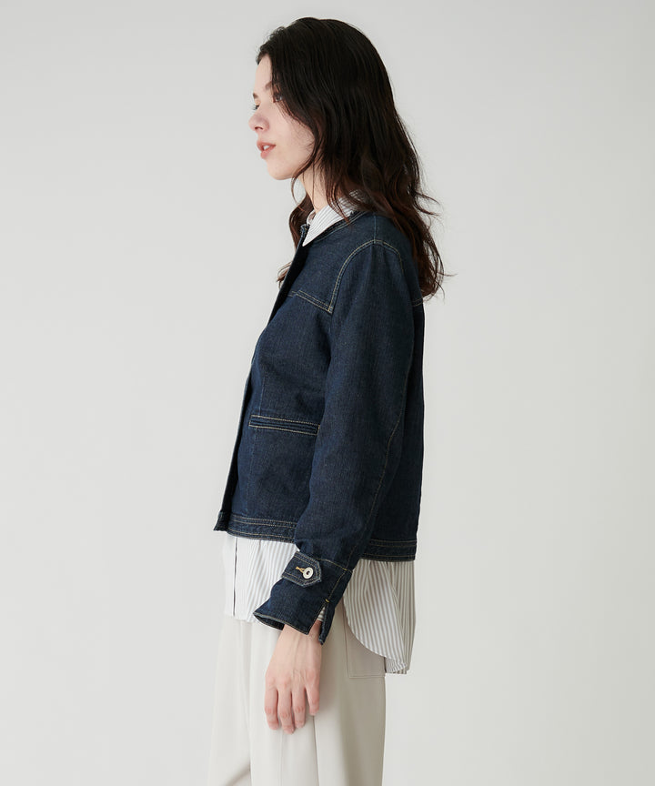 ノーカラーデニムジャケット