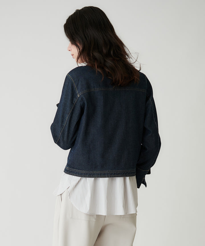 ノーカラーデニムジャケット