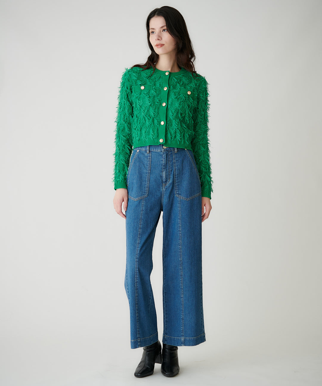 カットジャガードフリンジカーディガン