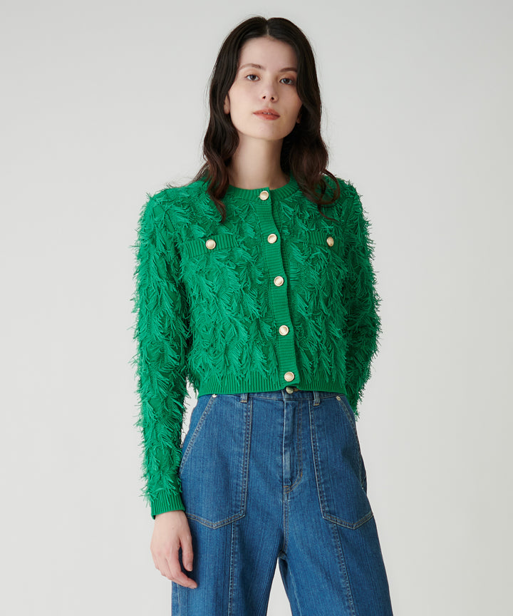 カットジャガードフリンジカーディガン