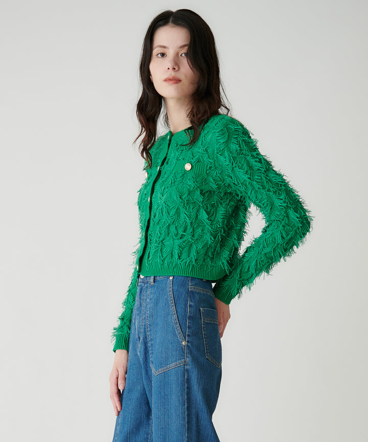 カットジャガードフリンジカーディガン