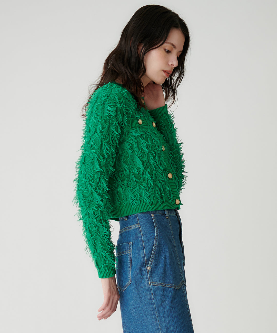 カットジャガードフリンジカーディガン