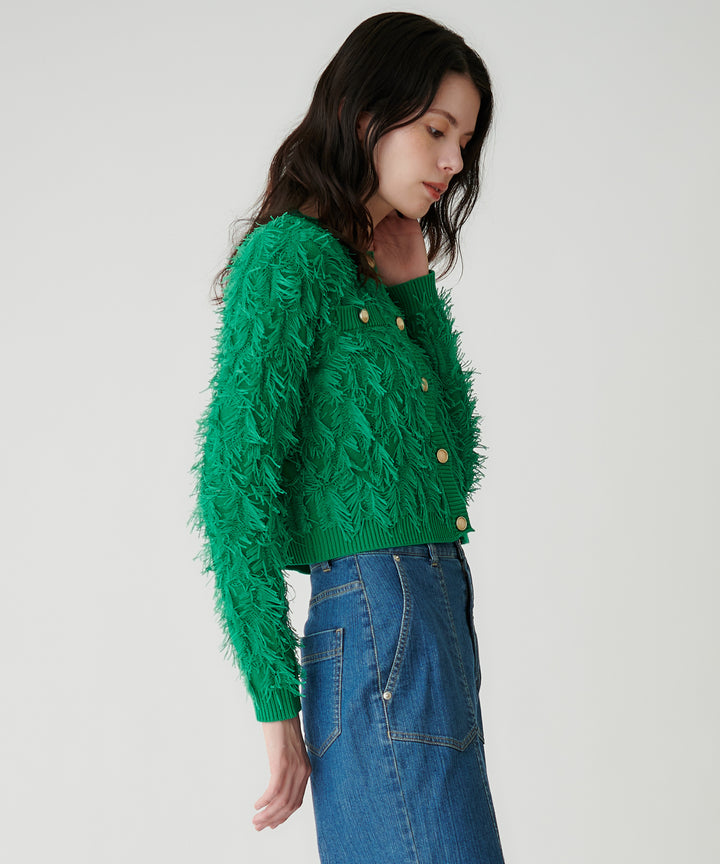 カットジャガードフリンジカーディガン