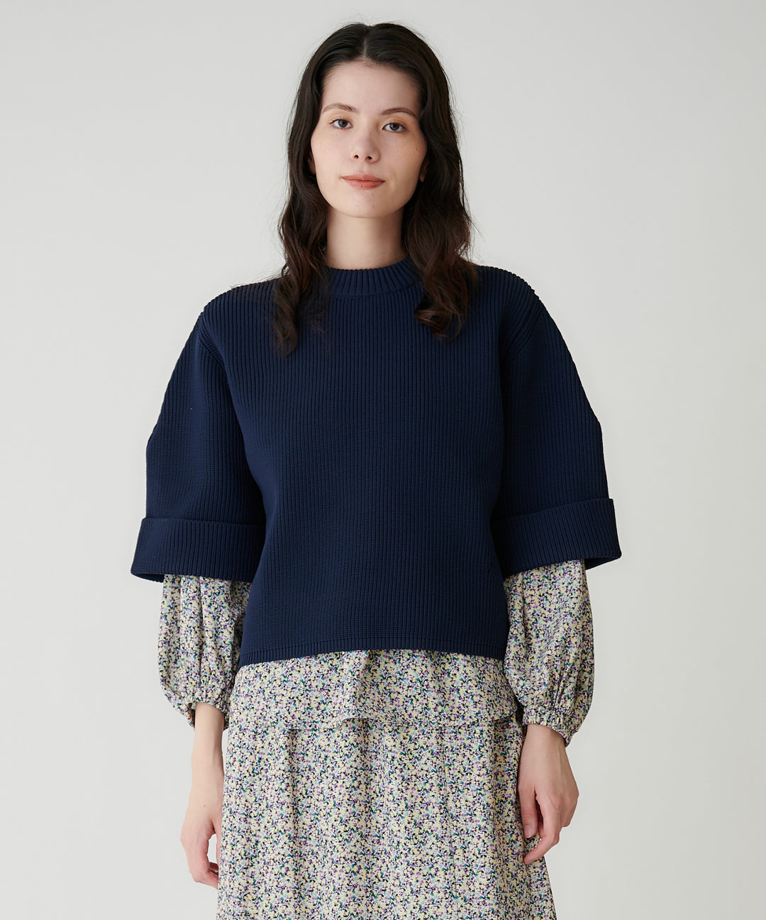 フラワープリントギャザーブラウス