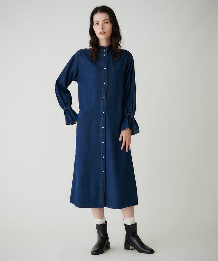 フリルスリーブライトデニムワンピース