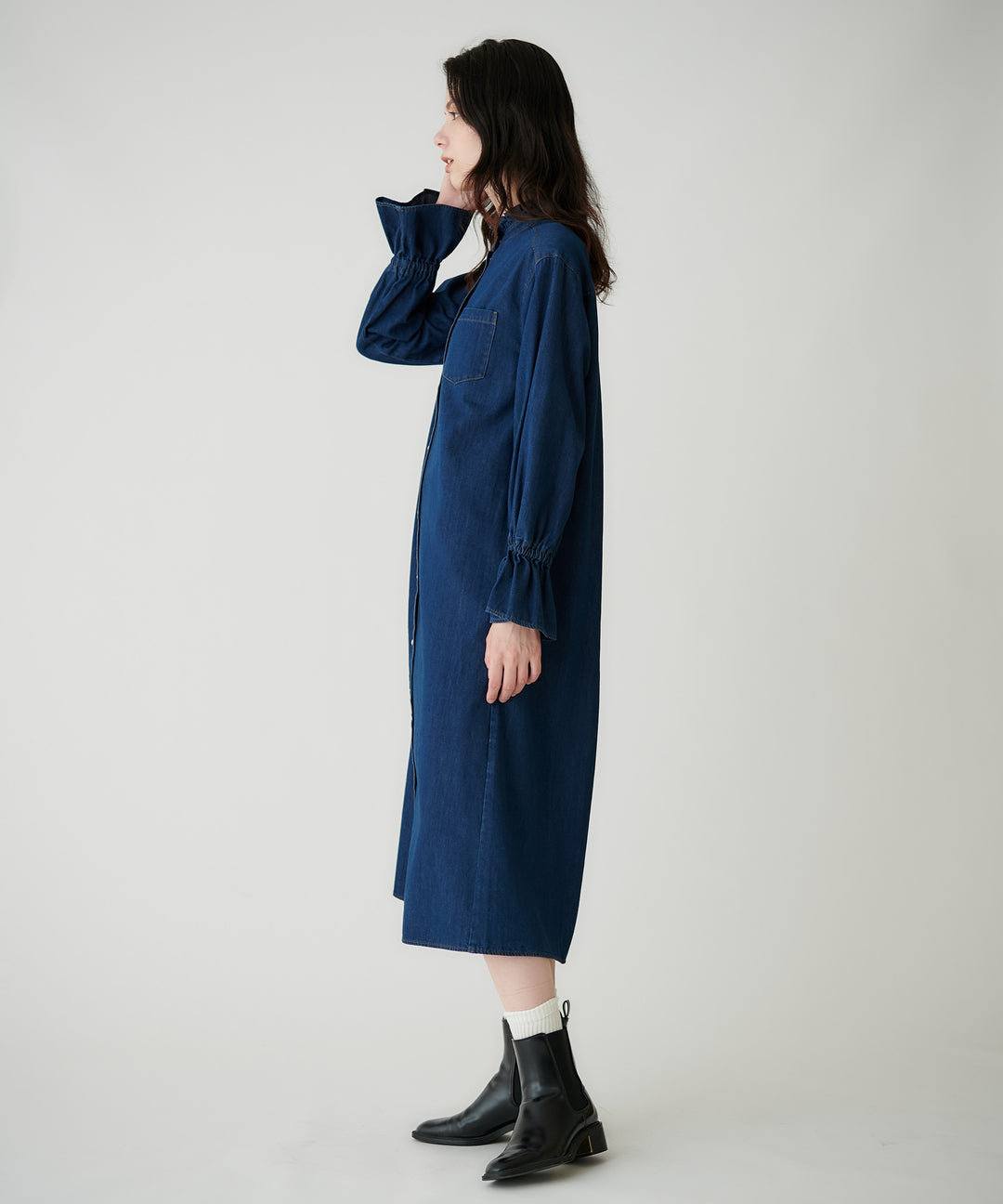 フリルスリーブライトデニムワンピース