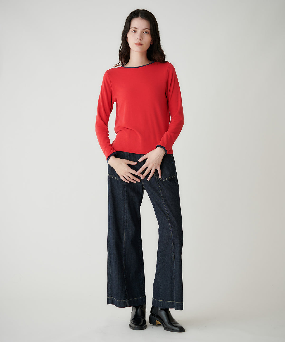 ベロアトリム裏起毛フライストップス