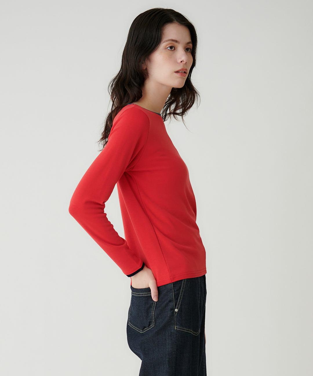 ベロアトリム裏起毛フライストップス