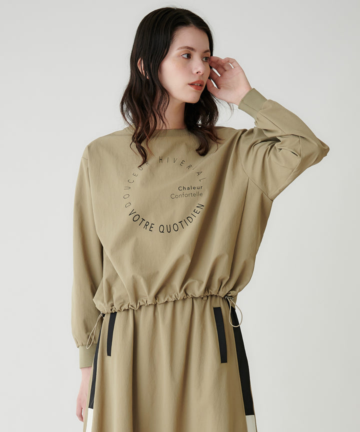 タフタ裏毛フロッキーロゴブラウス