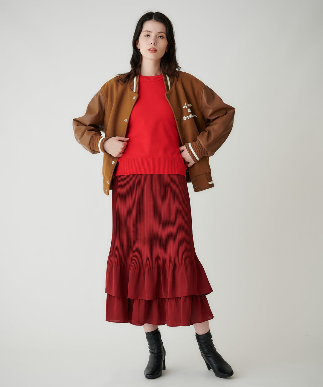 ジョーゼット細プリーツティアードスカート