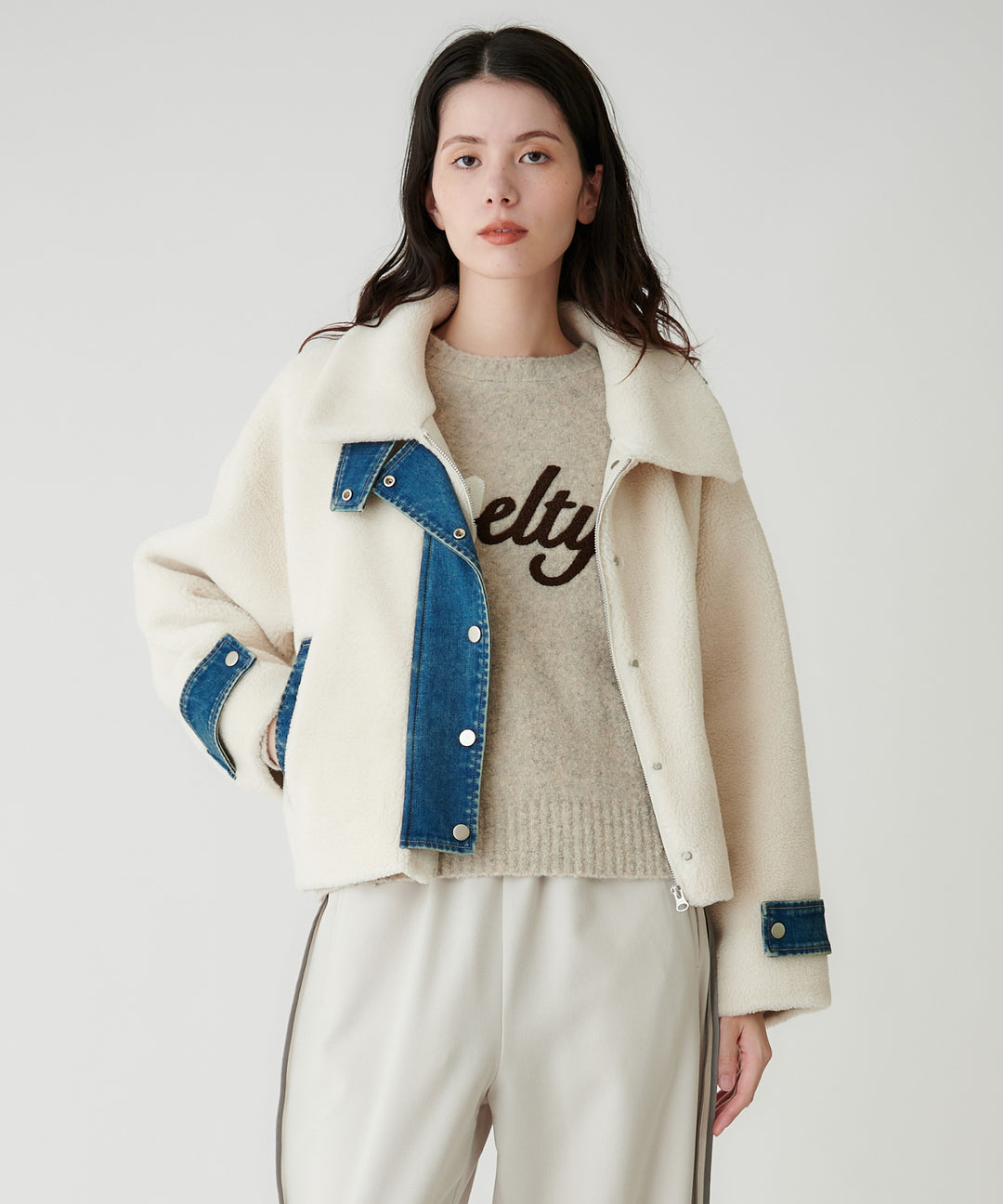 フェイクムートン×デニムドッキングブルゾン