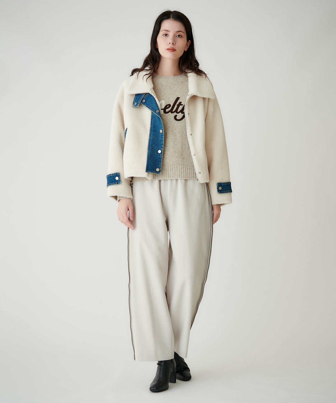 フェイクムートン×デニムドッキングブルゾン