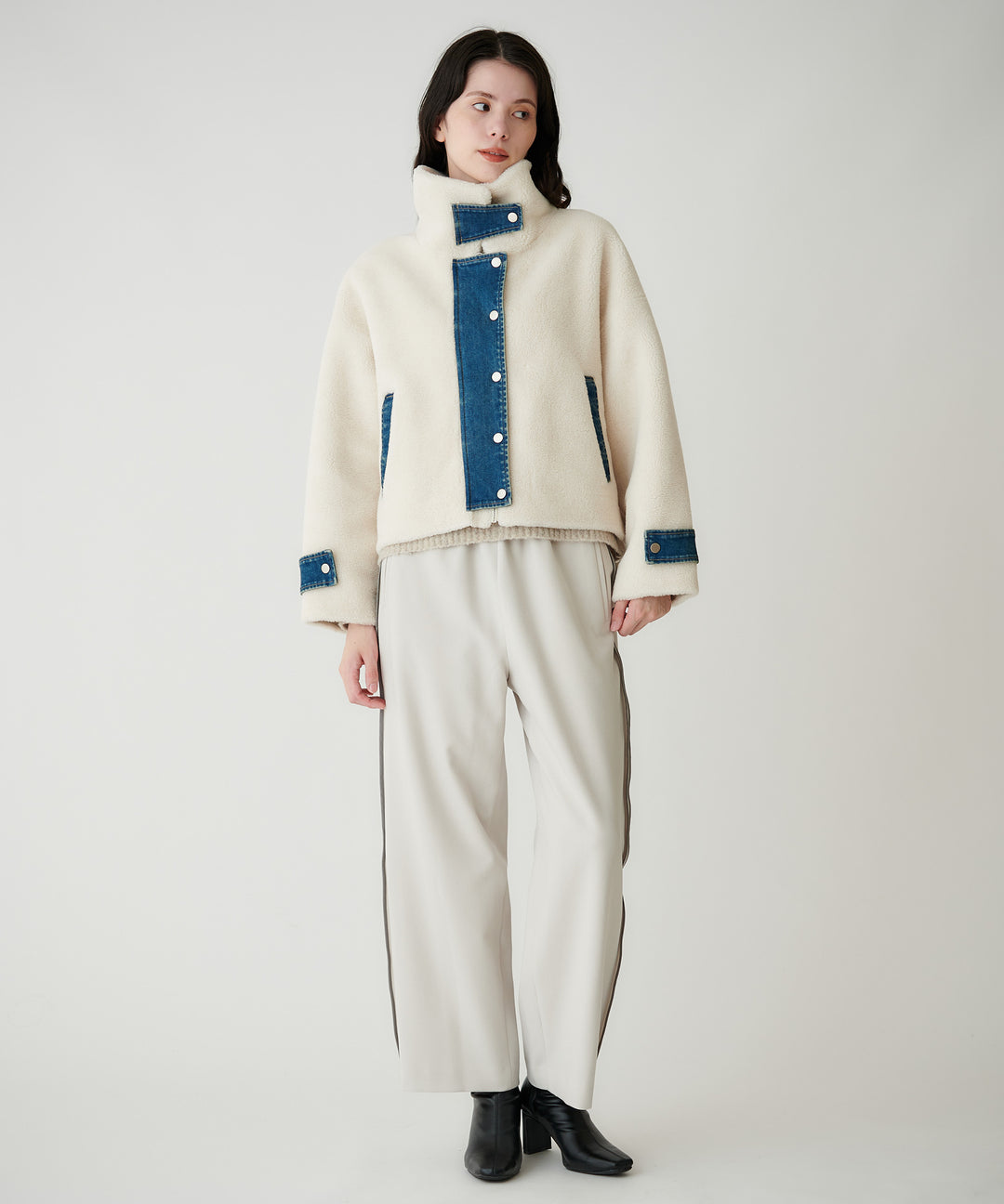 フェイクムートン×デニムドッキングブルゾン