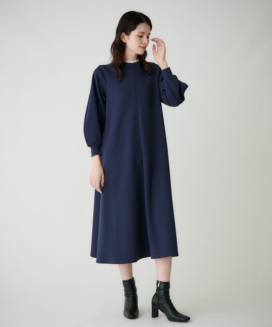 2WAY配色レース衿ポンチワンピース