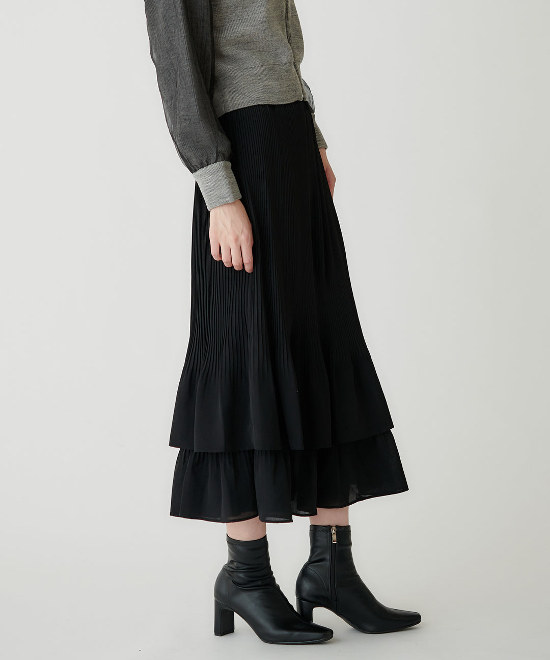 ジョーゼット細プリーツティアードスカート