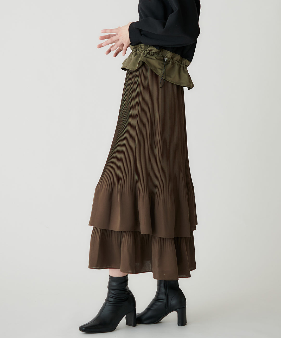 ジョーゼット細プリーツティアードスカート