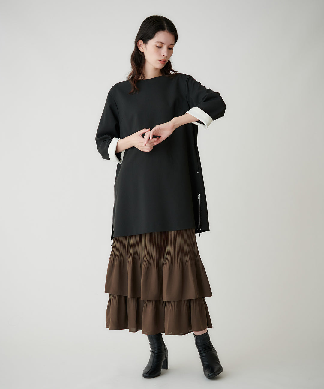 ジョーゼット細プリーツティアードスカート