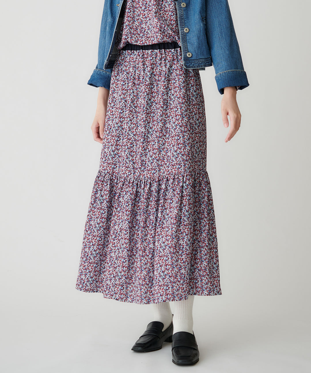 フラワープリントティアードスカート