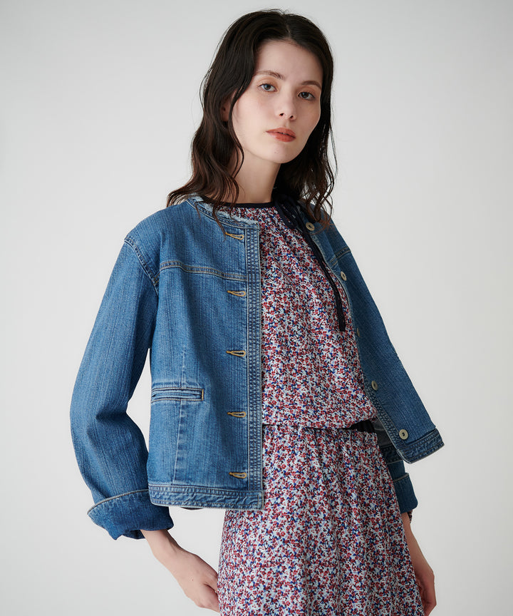 ノーカラーデニムジャケット