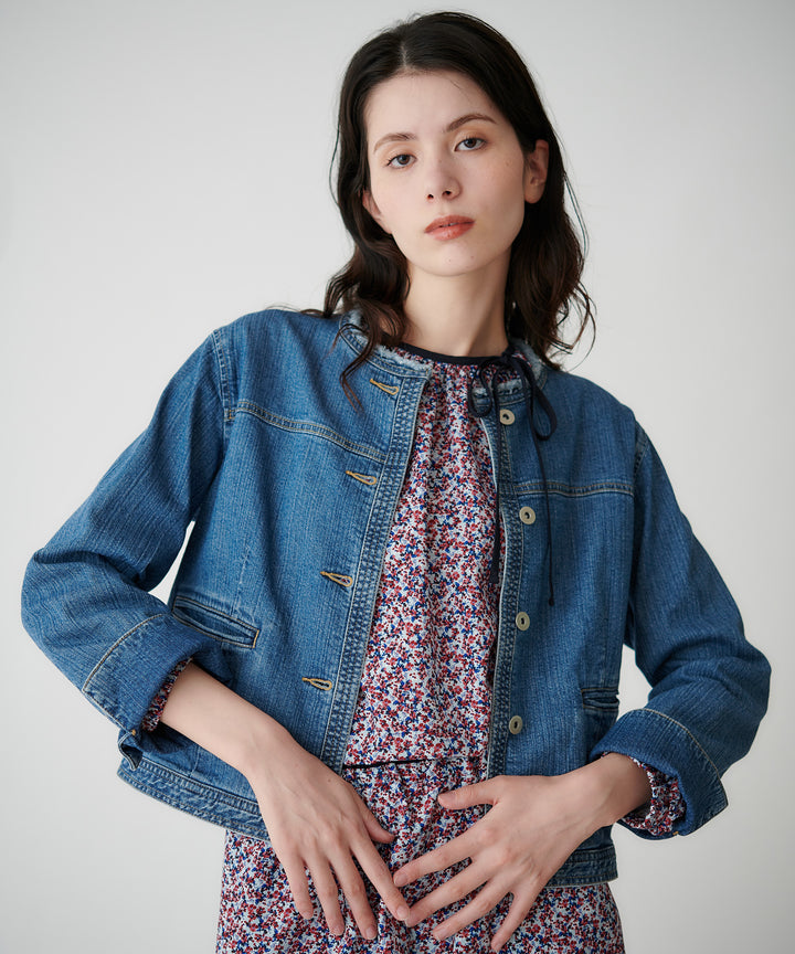 ノーカラーデニムジャケット