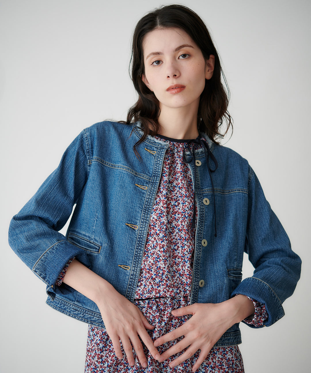 フラワープリントギャザーブラウス