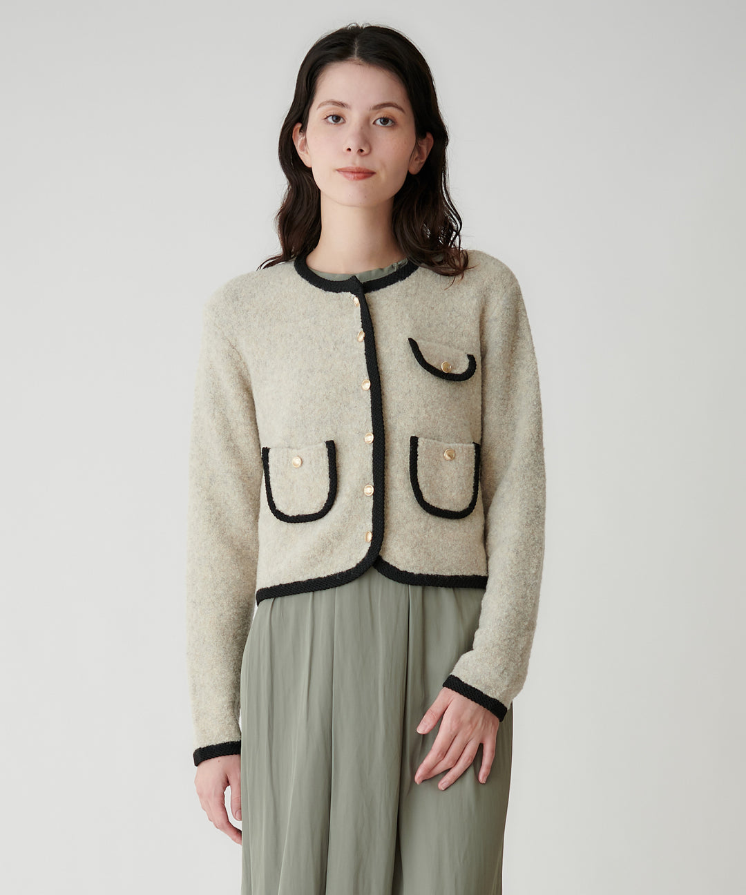 ブークレ配色パイピング カーディガン