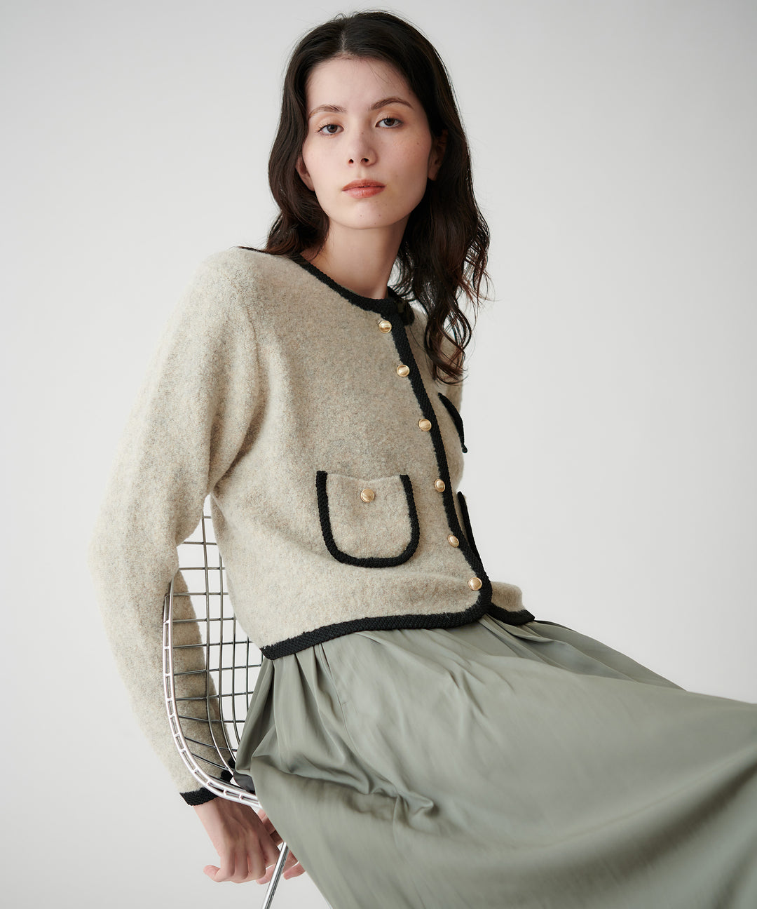 ブークレ配色パイピング カーディガン