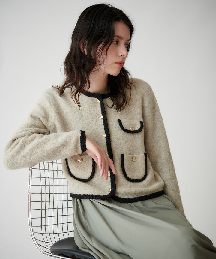 ブークレ配色パイピング カーディガン