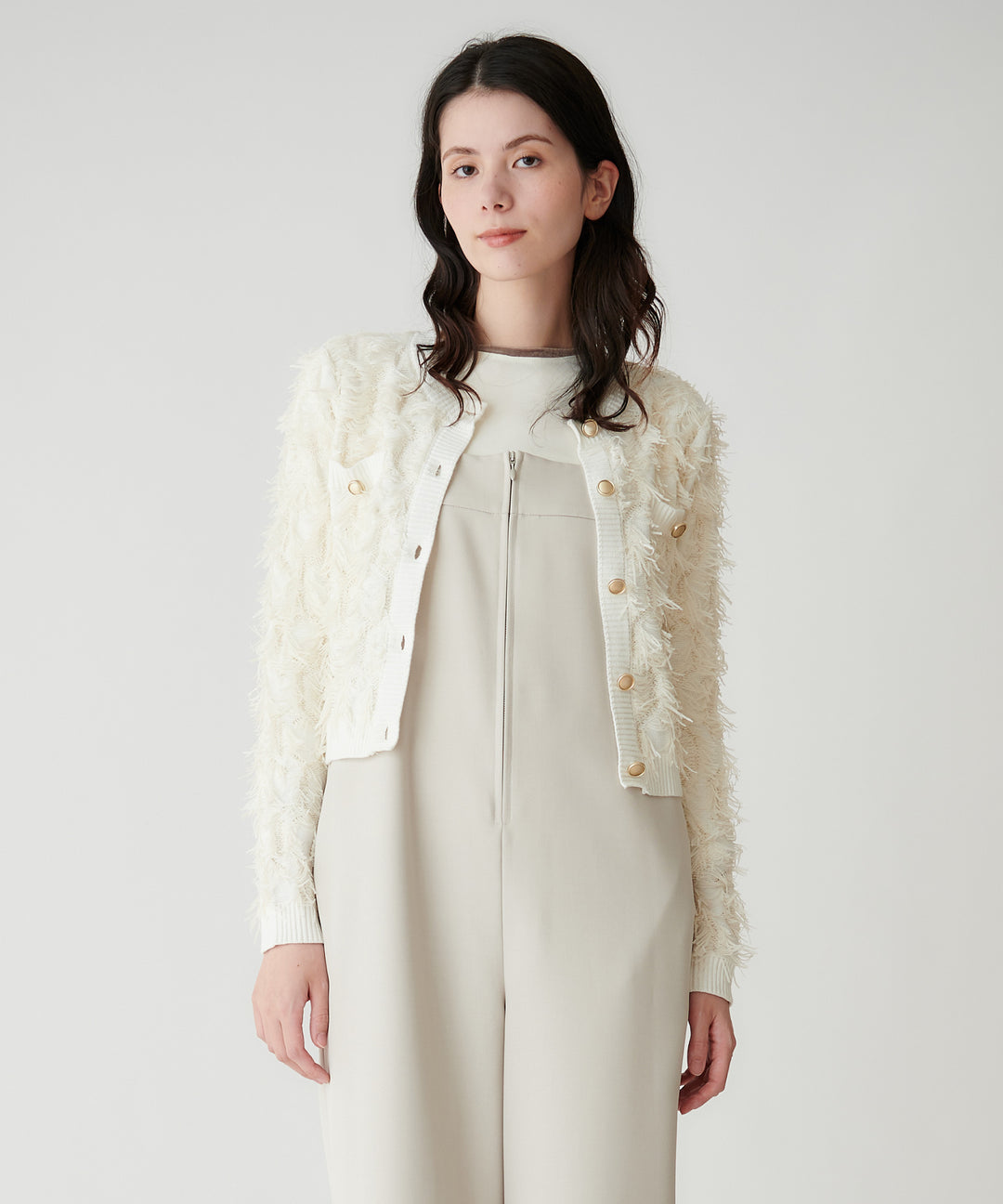 カットジャガードフリンジカーディガン