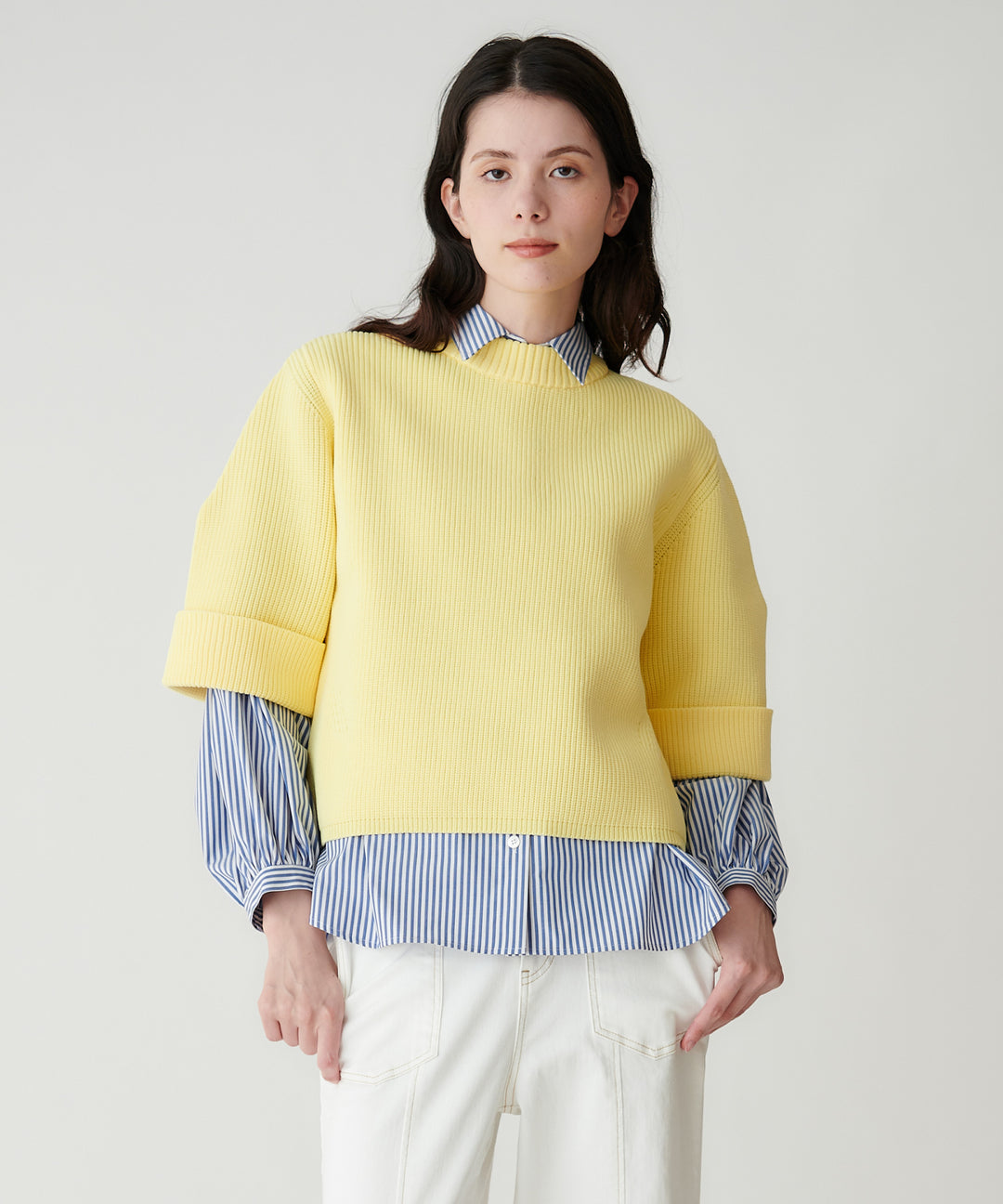 ボリューム袖ストライプシャツ