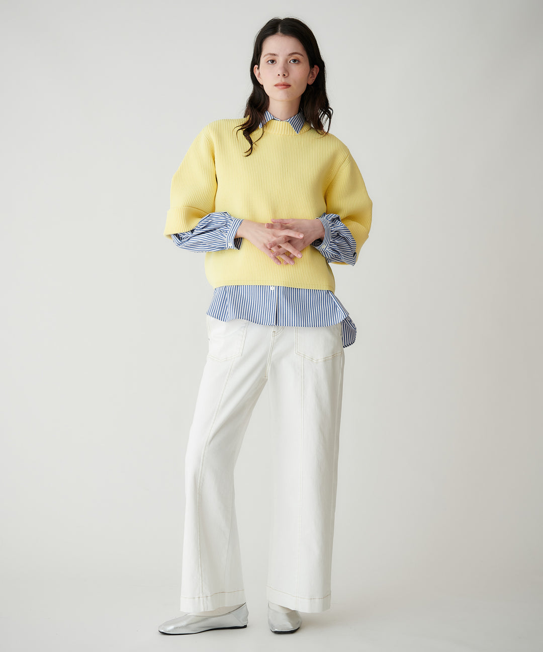 ボリューム袖ストライプシャツ