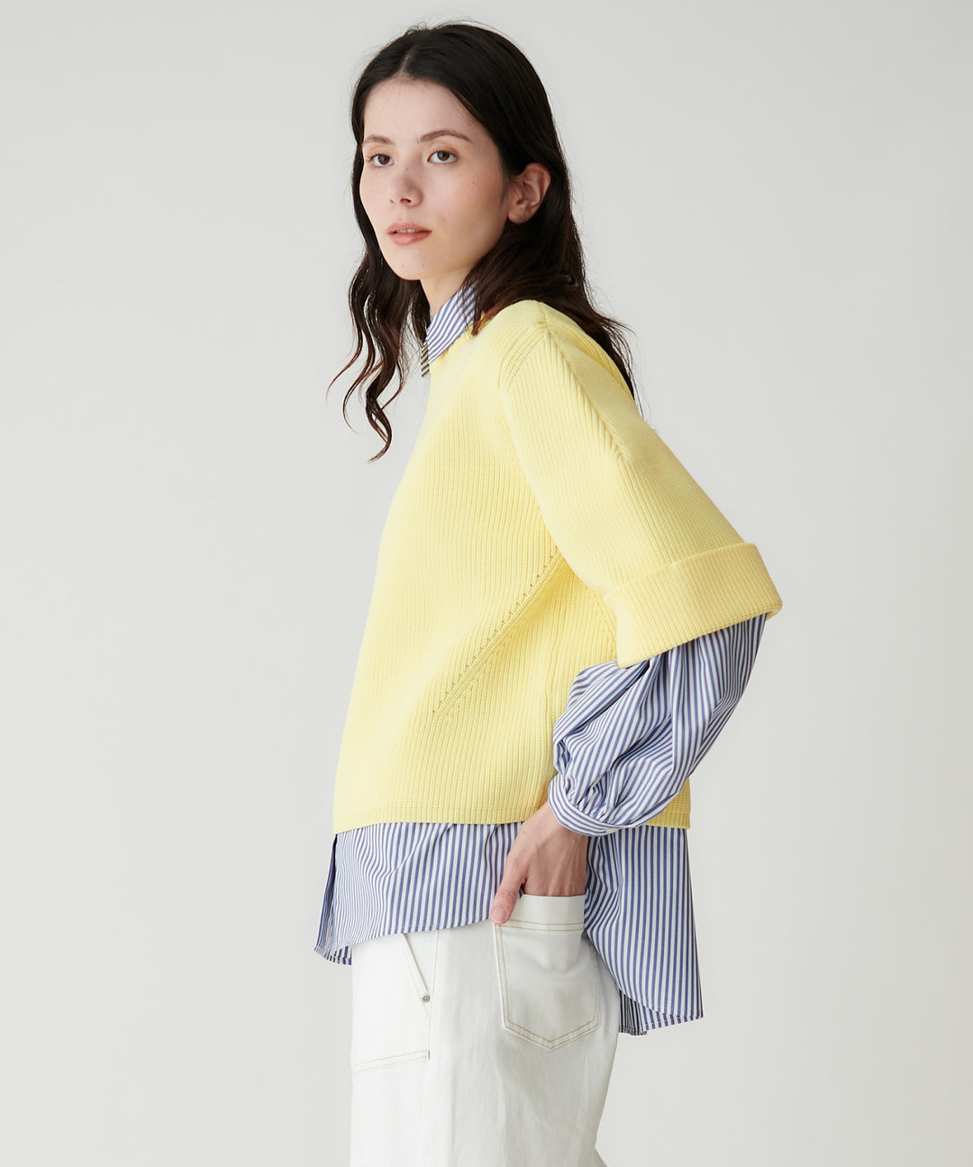 ボリューム袖ストライプシャツ