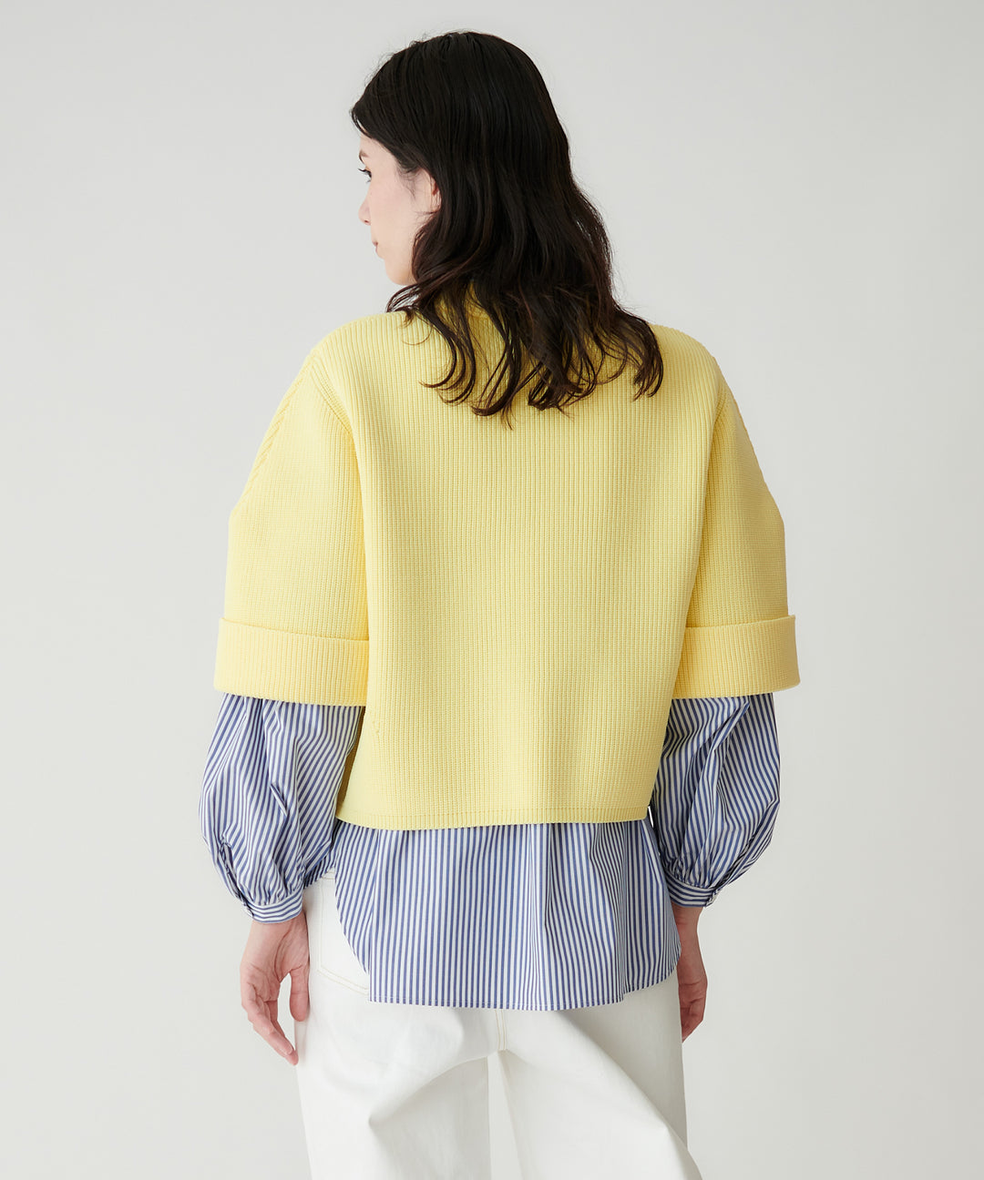 ボリューム袖ストライプシャツ