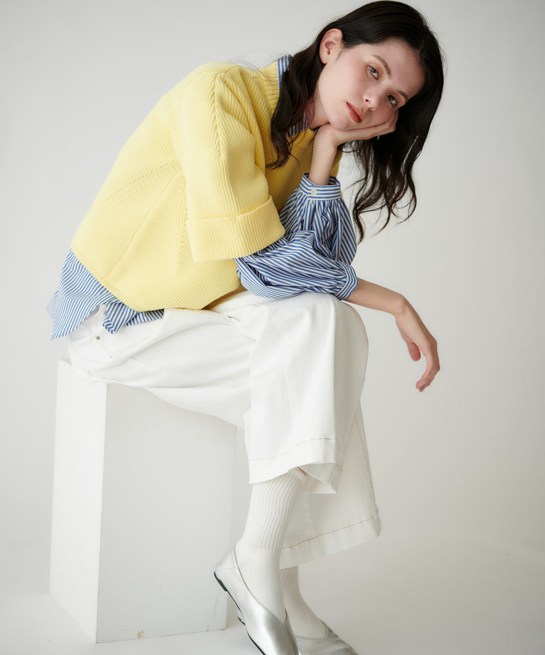 ボリューム袖ストライプシャツ