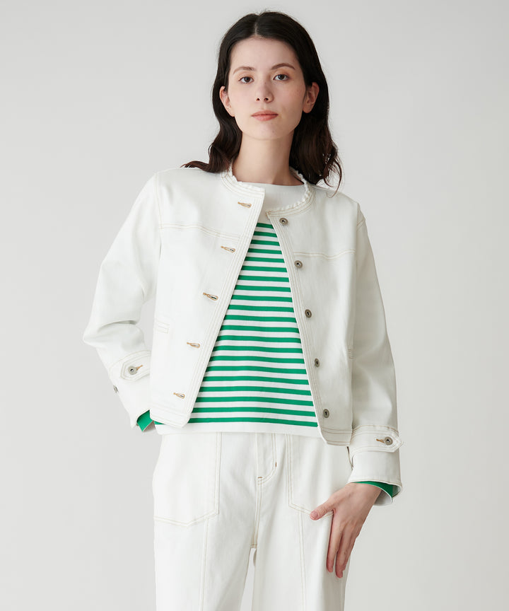 ノーカラーデニムジャケット